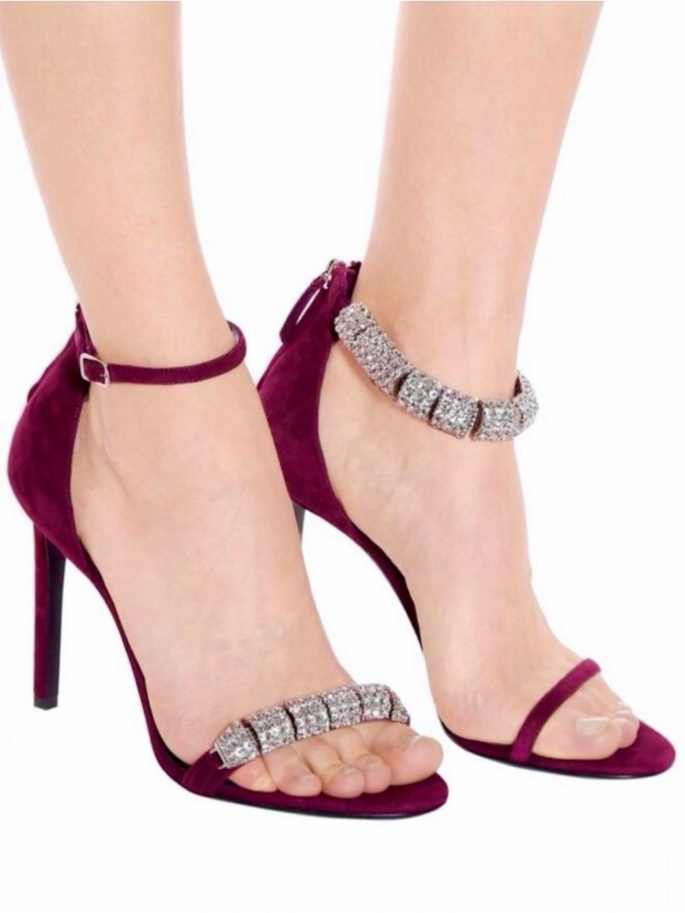 Calvin Klein 205W39NYC Camelle Satin Mismatched Crystal Ankle Strap Heel Sandals